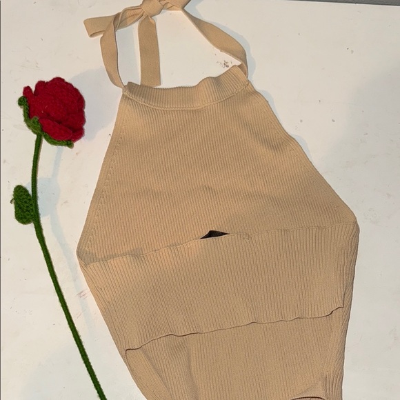 Zara Tan Ribbed Halter Top - Picture 2 of 4